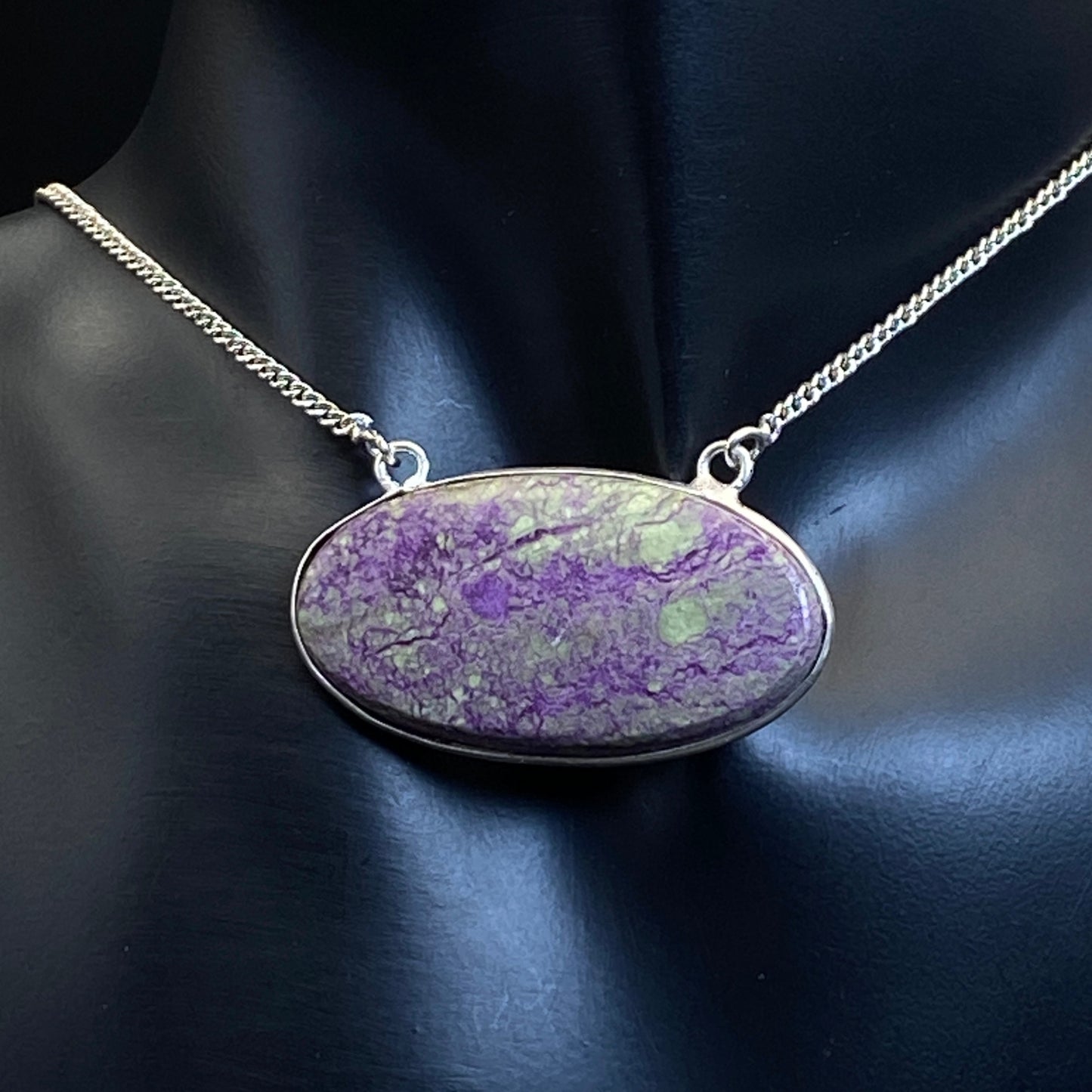 .925 Sterling Silver Purpurite Oval Fixed Necklace - 46cm