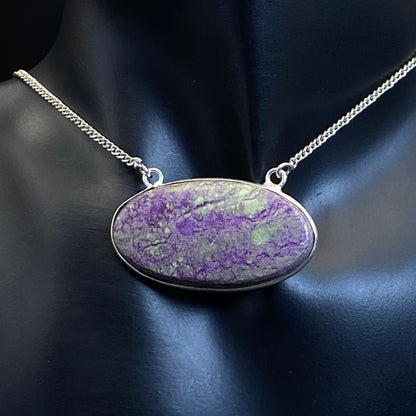 .925 Sterling Silver Purpurite Oval Fixed Necklace - 46cm
