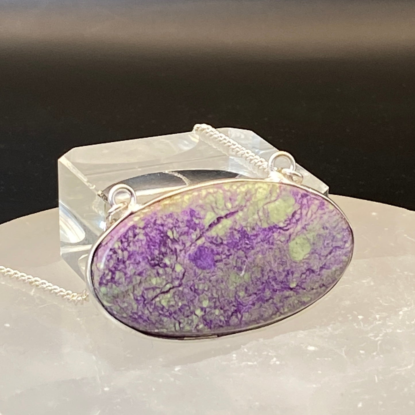 .925 Sterling Silver Purpurite Oval Fixed Necklace - 46cm