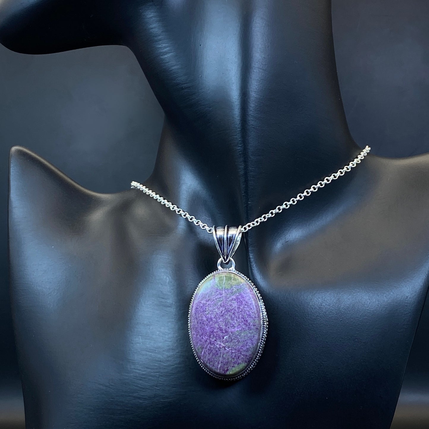 .925 Sterling Silver Purpurite Oval Pendant #1
