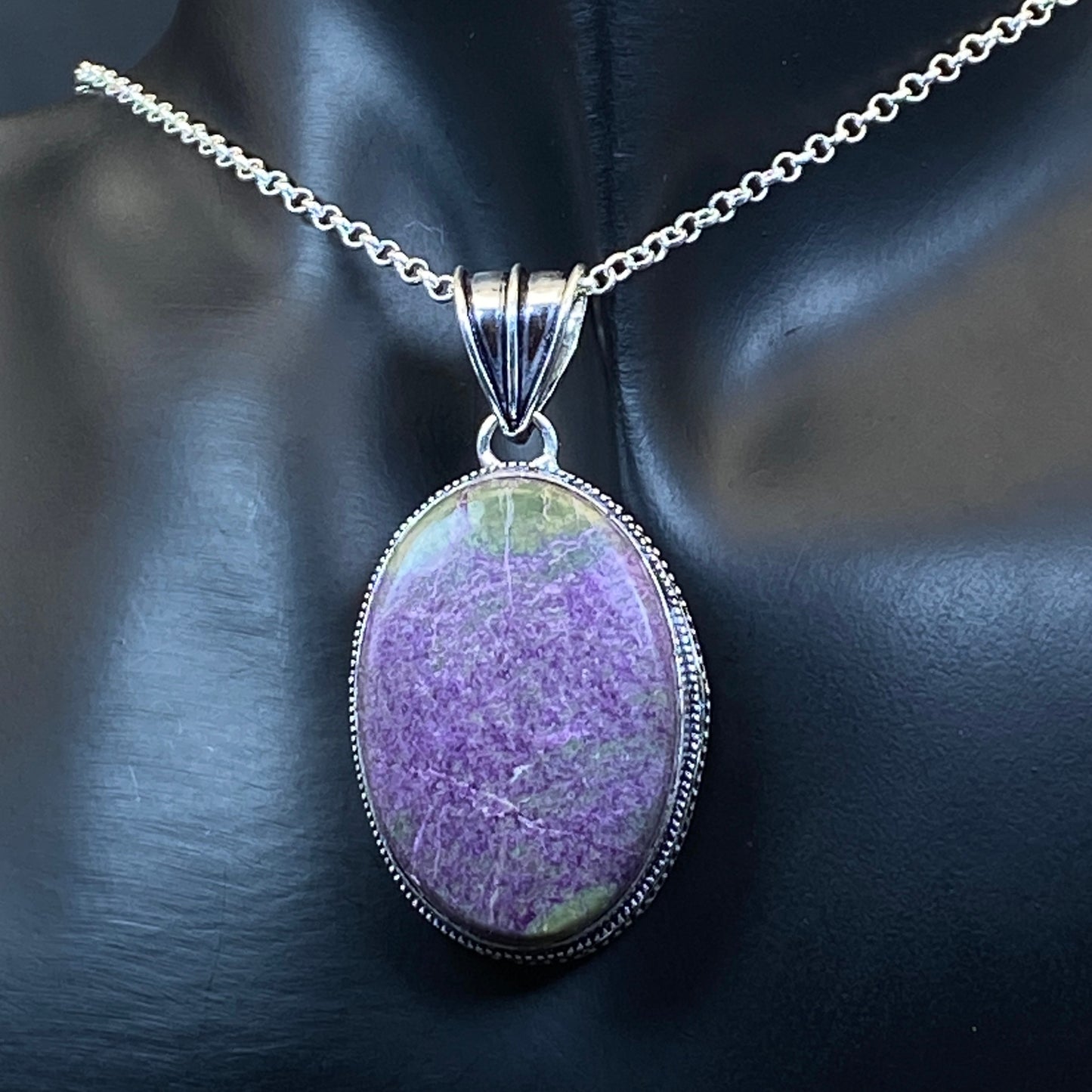 .925 Sterling Silver Purpurite Oval Pendant #1