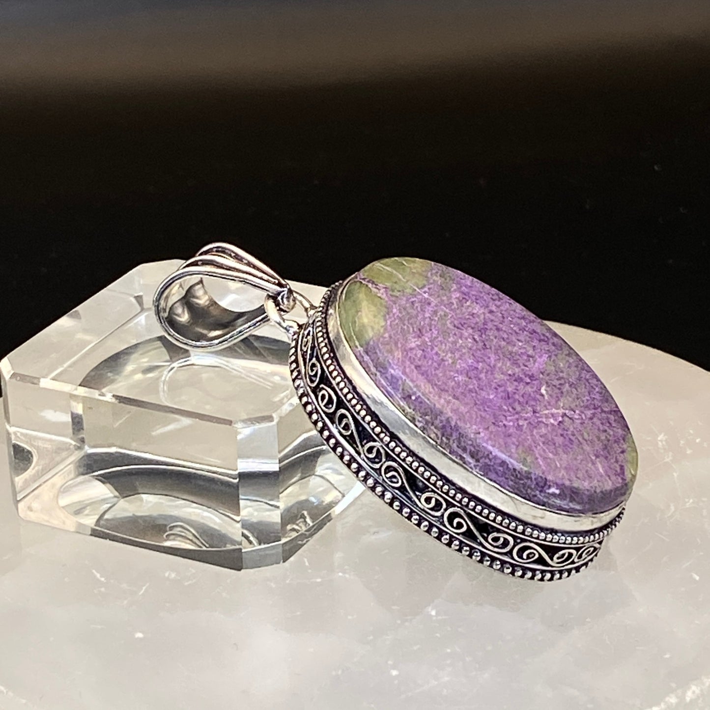 .925 Sterling Silver Purpurite Oval Pendant #1