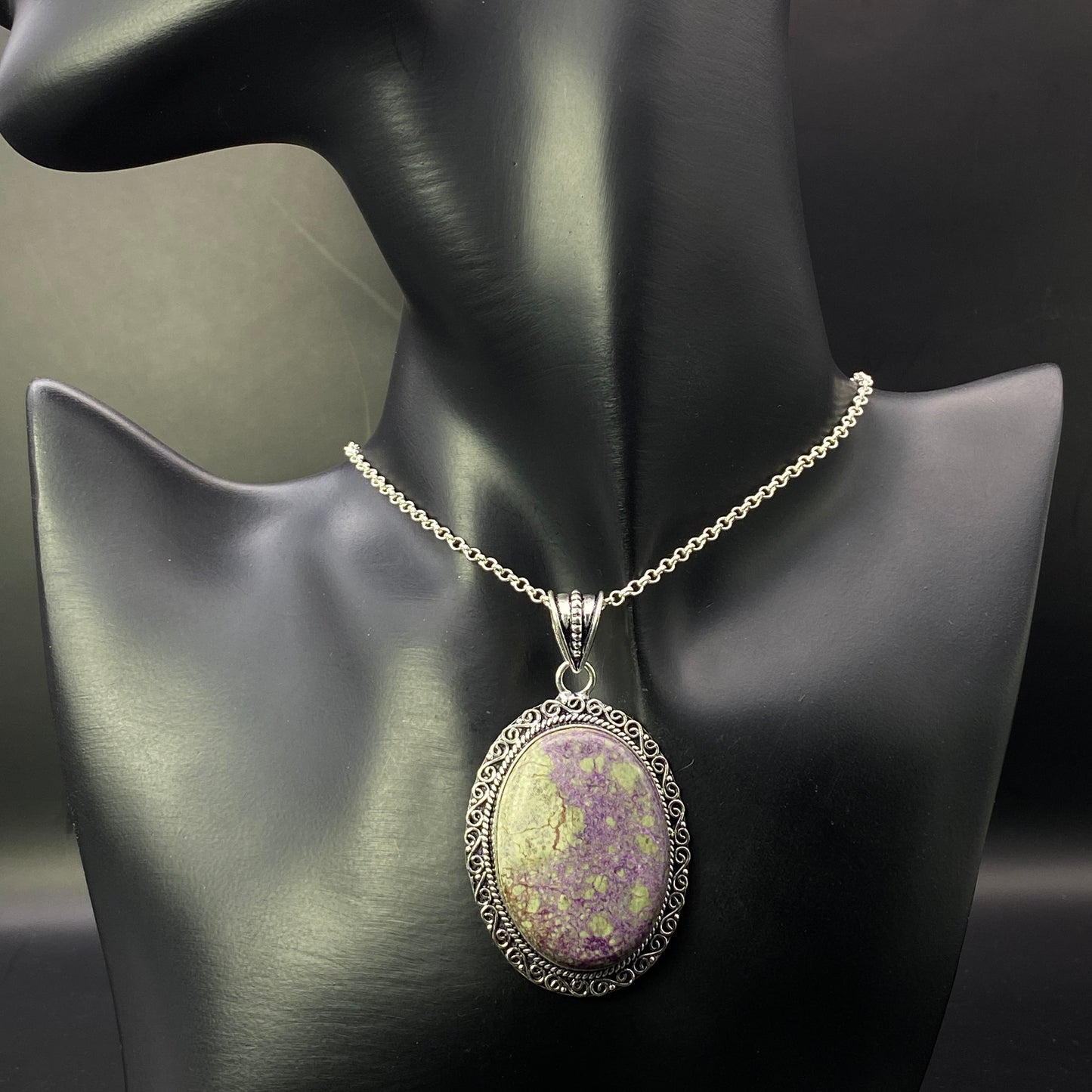 .925 Sterling Silver Purpurite Oval Pendant #3