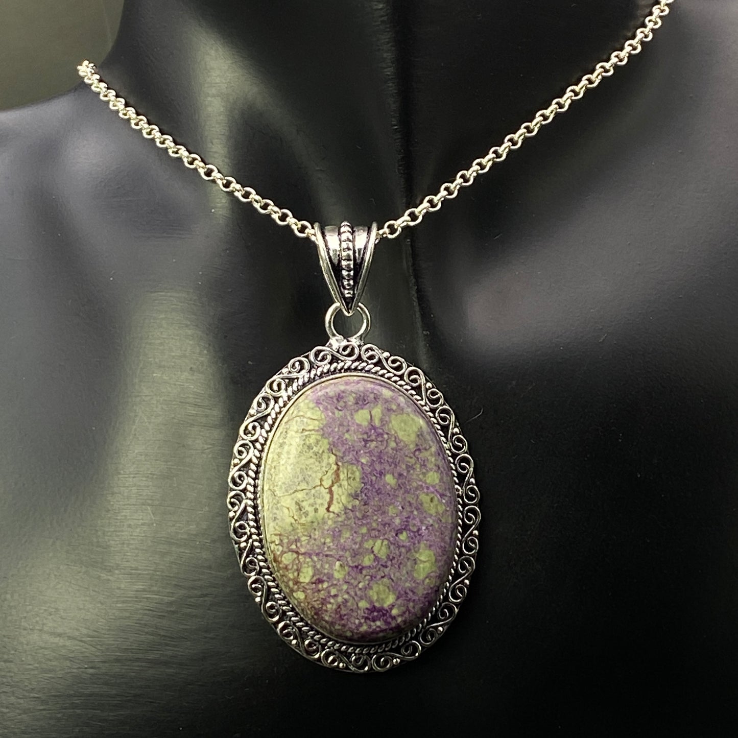 .925 Sterling Silver Purpurite Oval Pendant #3