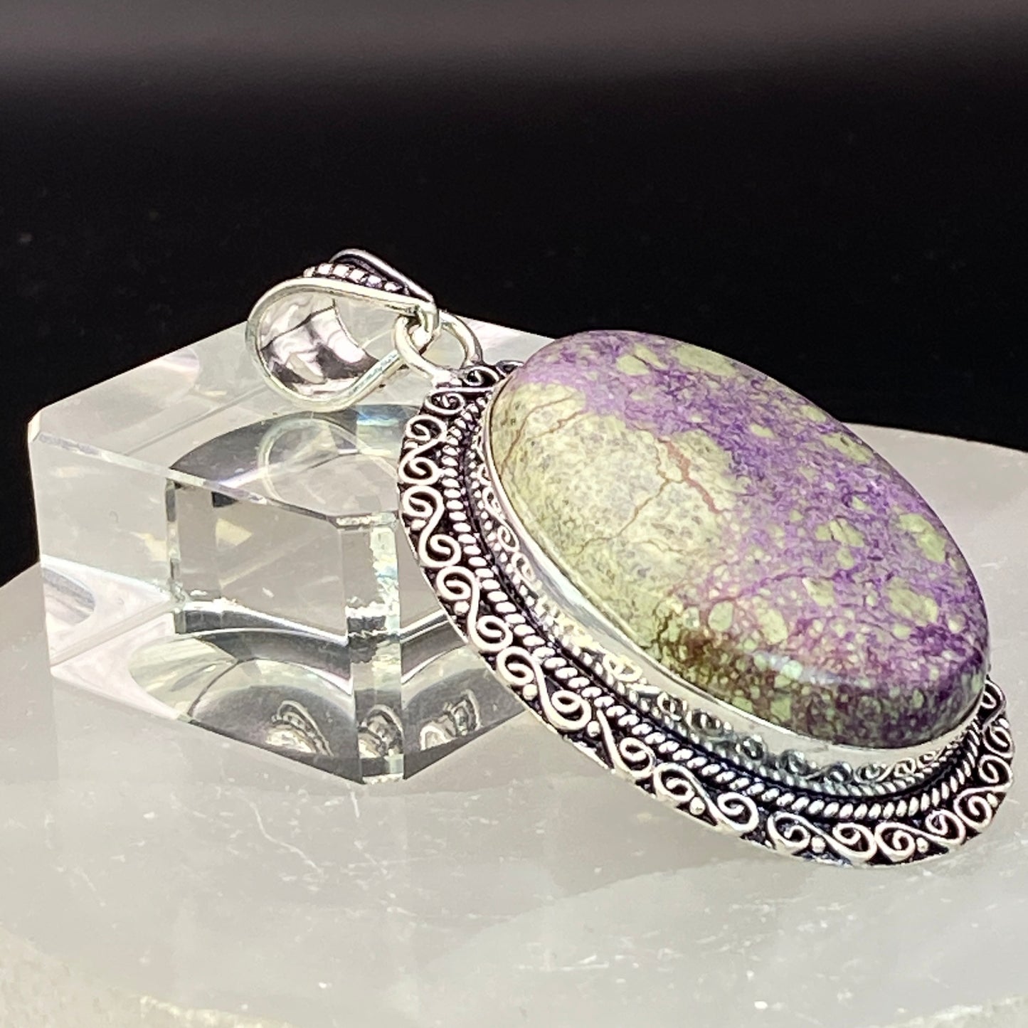 .925 Sterling Silver Purpurite Oval Pendant #3