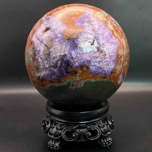 HUGE Red Moss Agate with Amethyst Sphere - FREE Stand!