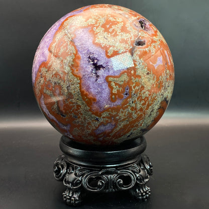 HUGE Red Moss Agate with Amethyst Sphere - FREE Stand!