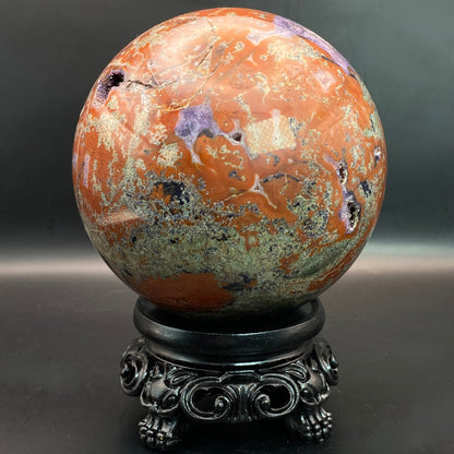 HUGE Red Moss Agate with Amethyst Sphere - FREE Stand!
