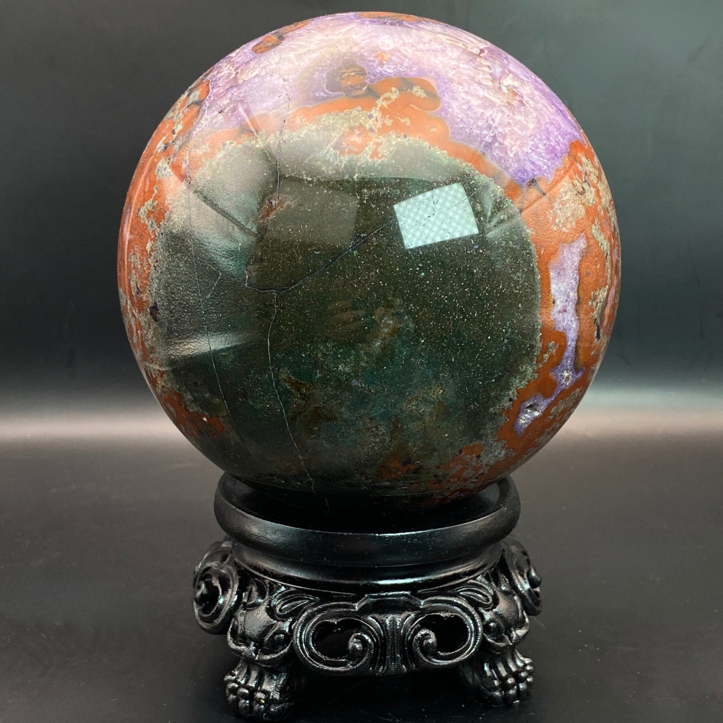 HUGE Red Moss Agate with Amethyst Sphere - FREE Stand!