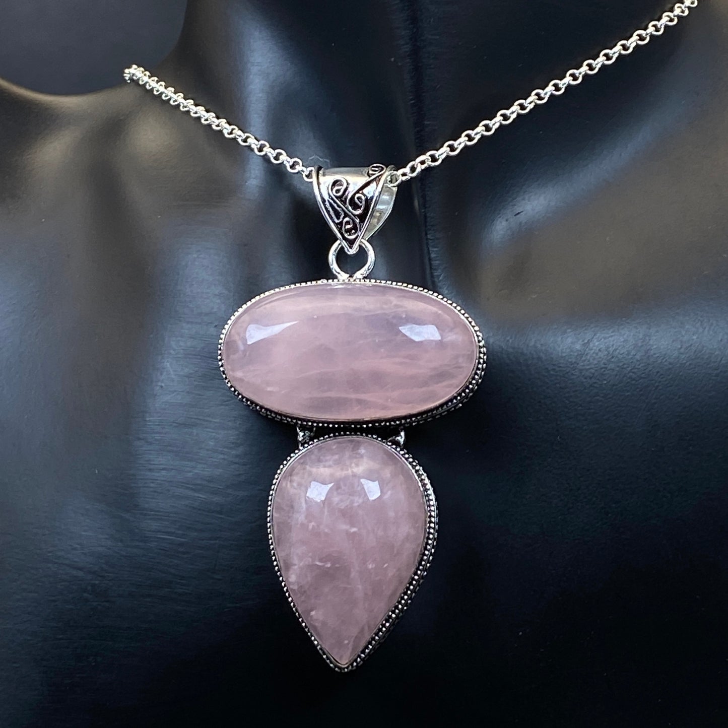 .925 Sterling Silver Rose Quartz Pendant #1 - Large