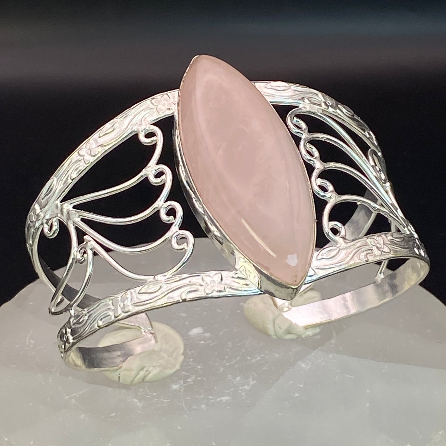 .925 Sterling Silver Rose Quartz Cuff