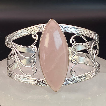 .925 Sterling Silver Rose Quartz Cuff