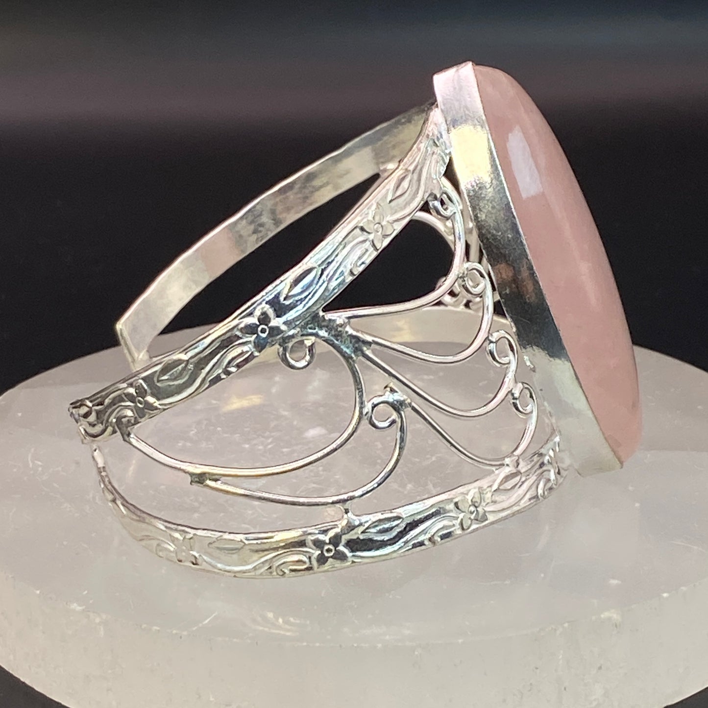 .925 Sterling Silver Rose Quartz Cuff