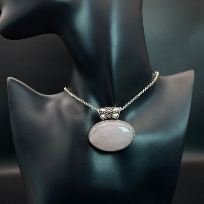 .925 Sterling Silver Rose Quartz Oval Pendant #3