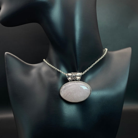 .925 Sterling Silver Rose Quartz Oval Pendant #3