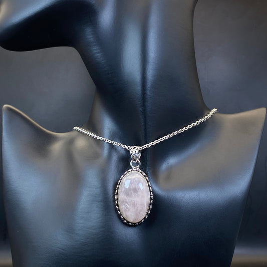 .925 Sterling Silver Rose Quartz Oval Pendant #2