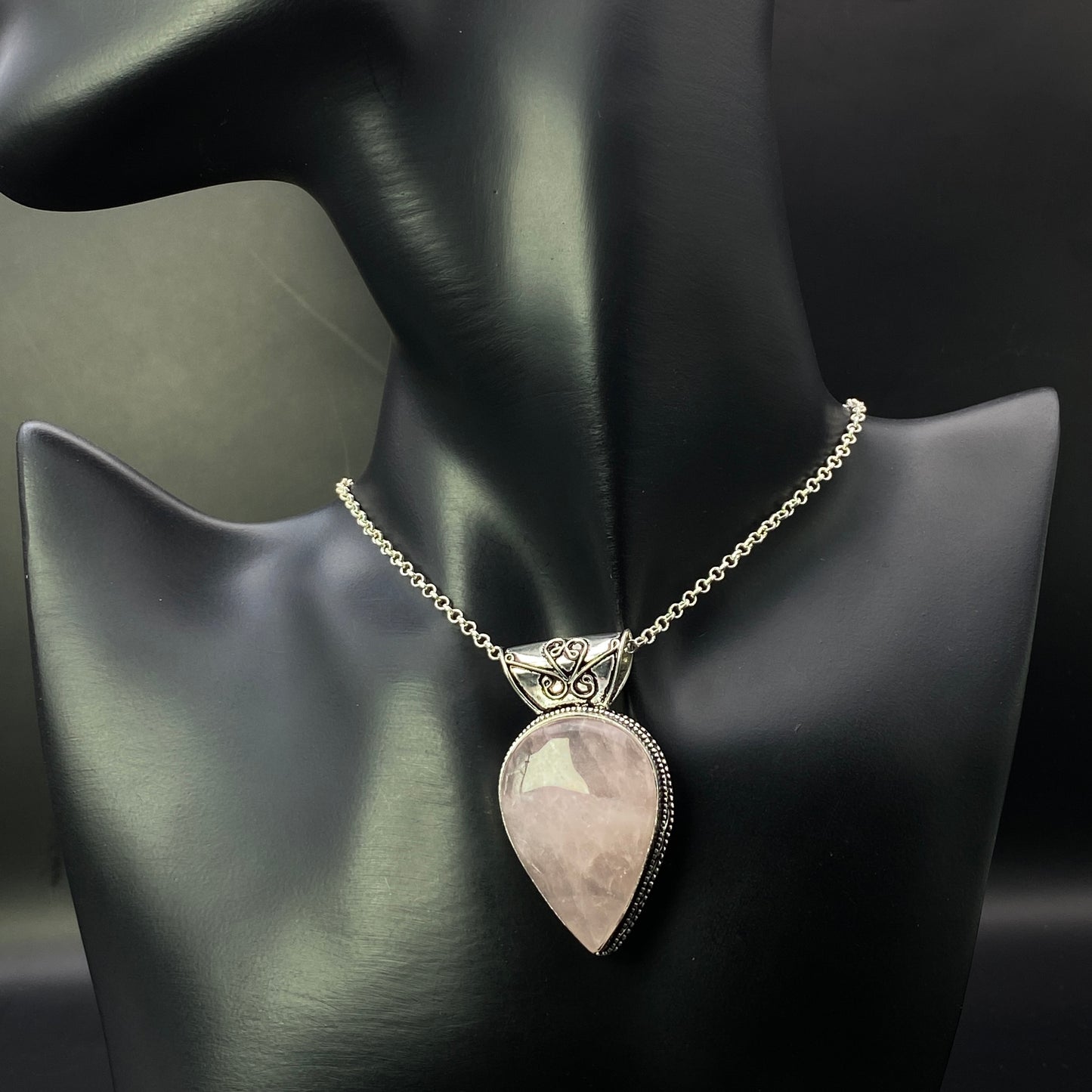 .925 Sterling Silver Rose Quartz Teardrop Pendant #5