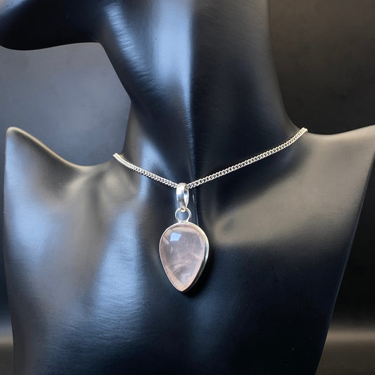 .925 Sterling Silver Rose Quartz Teardrop Pendant #1