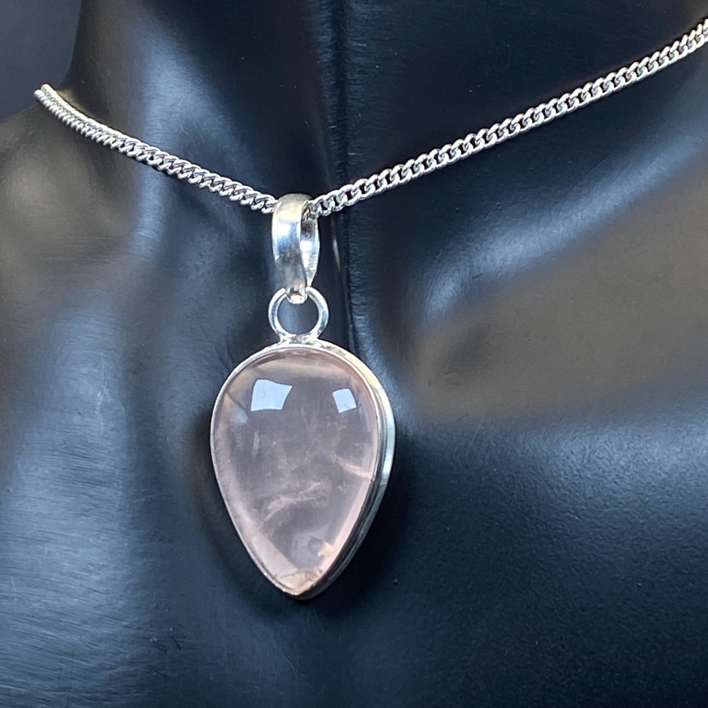 .925 Sterling Silver Rose Quartz Teardrop Pendant #1