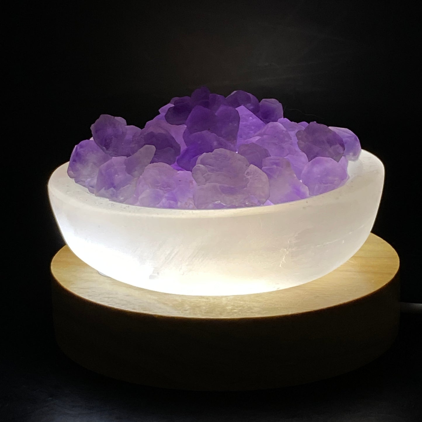 Selenite Large Bowl Set - Small Amethyst Clusters