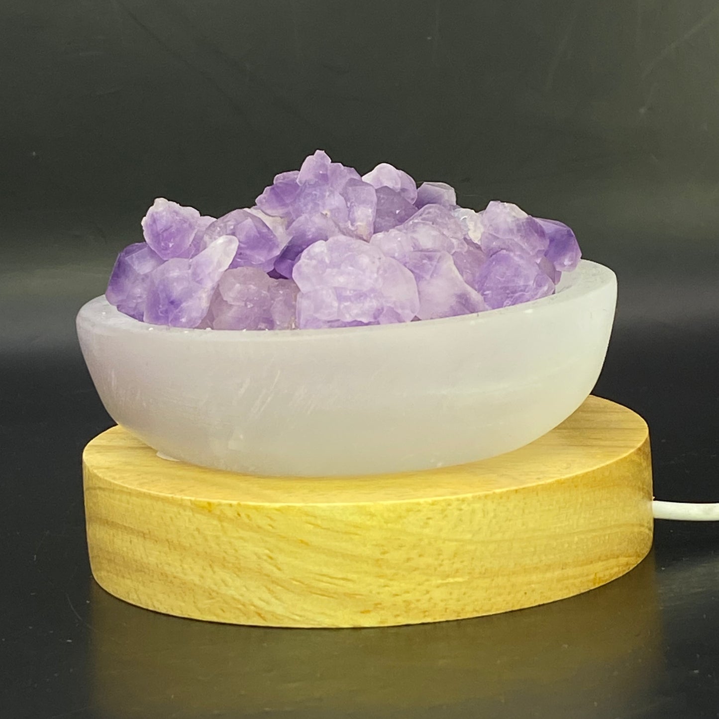 Selenite Large Bowl Set - Small Amethyst Clusters