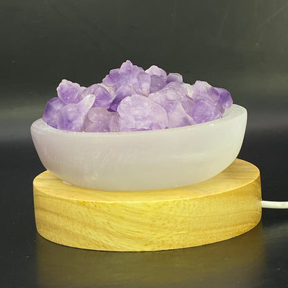 Selenite Large Bowl Set - Small Amethyst Clusters