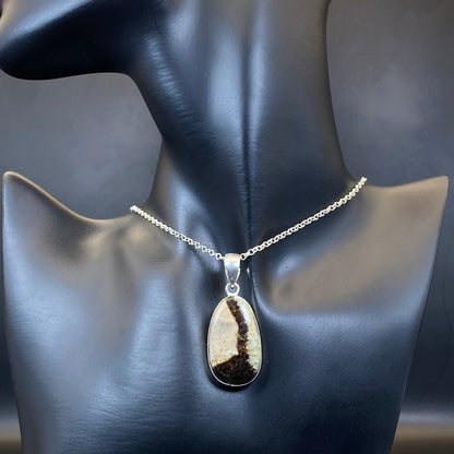 .925 Sterling Silver Septarian Oval Pendant