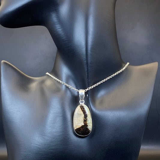 .925 Sterling Silver Septarian Oval Pendant