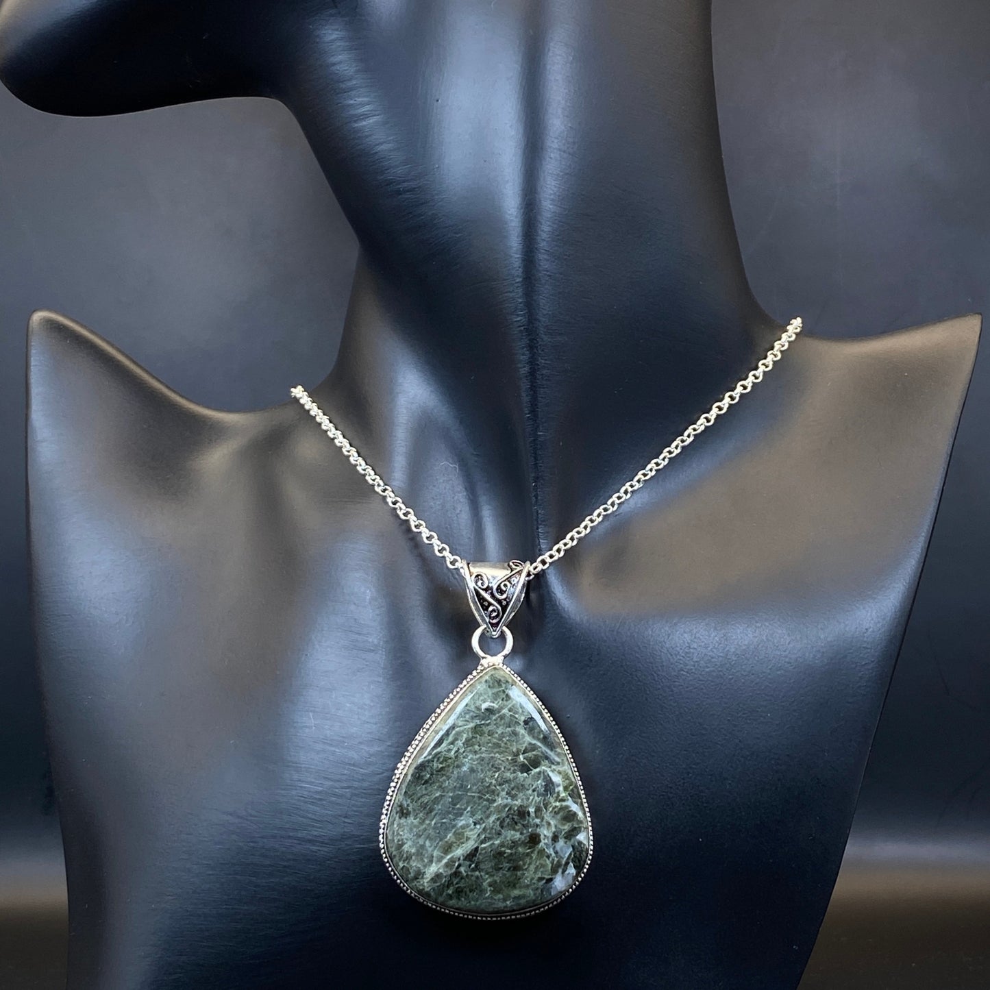 .925 Sterling Silver Seraphanite Teardrop Pendant - Large