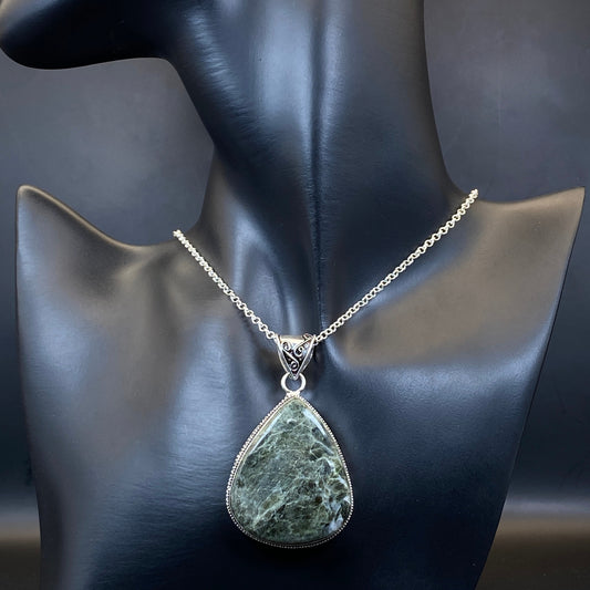 .925 Sterling Silver Seraphanite Teardrop Pendant - Large