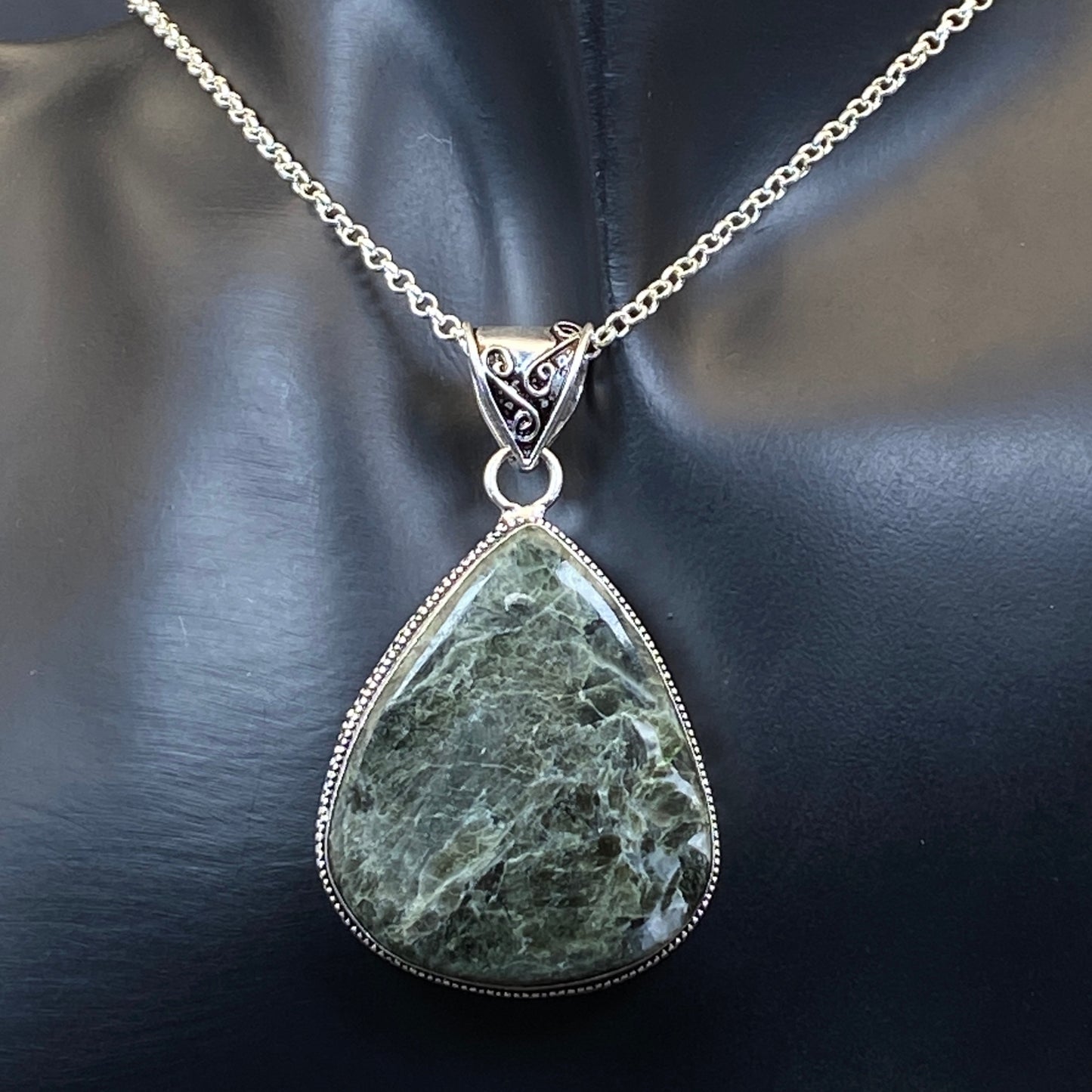 .925 Sterling Silver Seraphanite Teardrop Pendant - Large