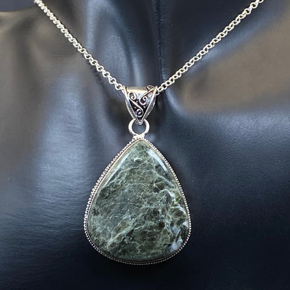 .925 Sterling Silver Seraphanite Teardrop Pendant - Large