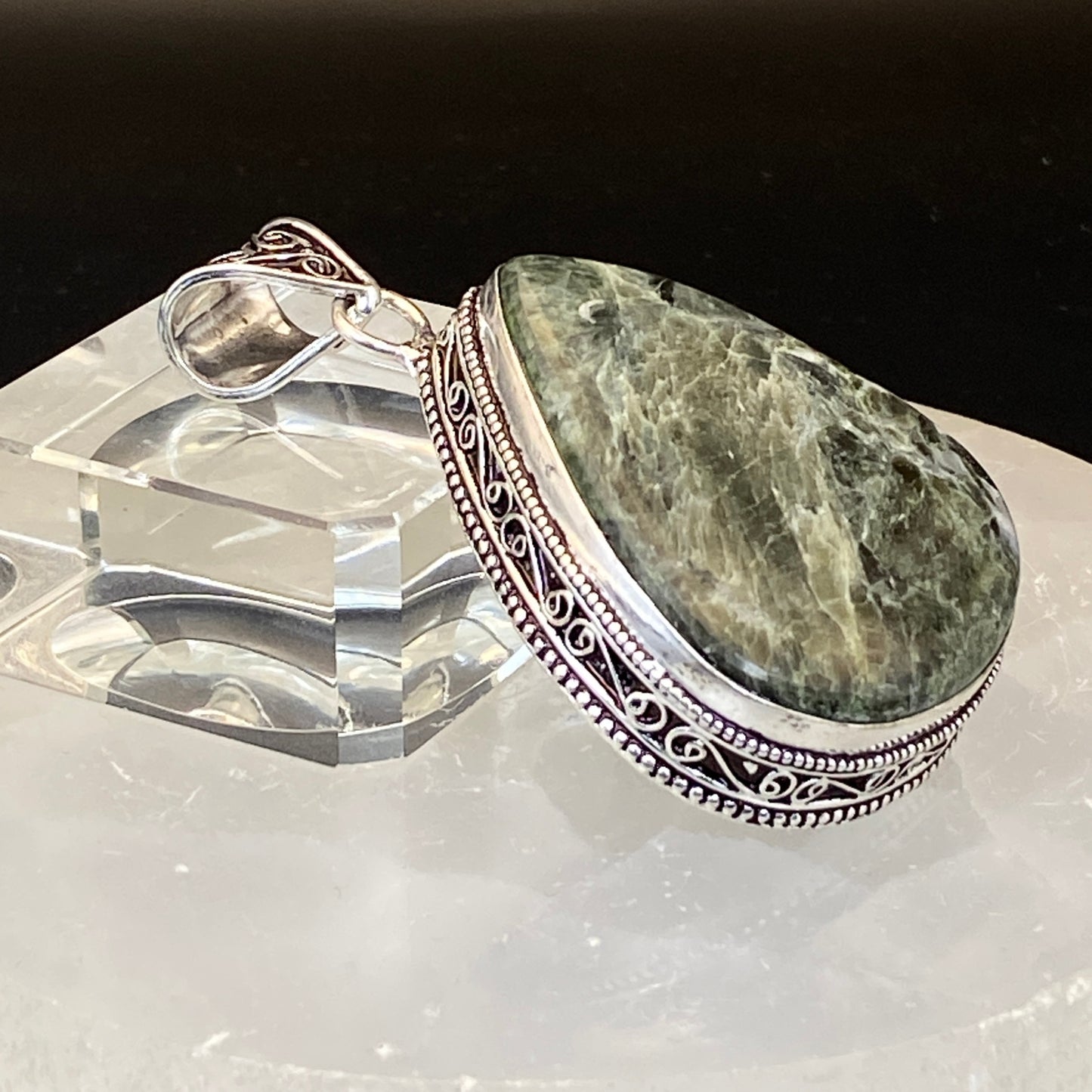 .925 Sterling Silver Seraphanite Teardrop Pendant - Large