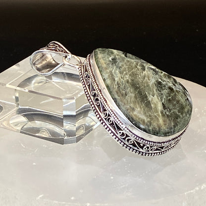.925 Sterling Silver Seraphanite Teardrop Pendant - Large