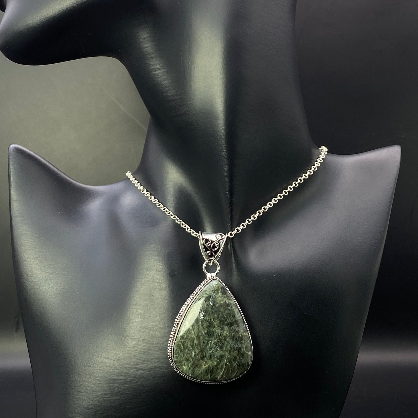 .925 Sterling Silver Seraphinite Teardrop Pendant