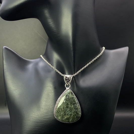 .925 Sterling Silver Seraphinite Teardrop Pendant