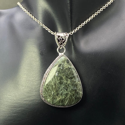 .925 Sterling Silver Seraphinite Teardrop Pendant