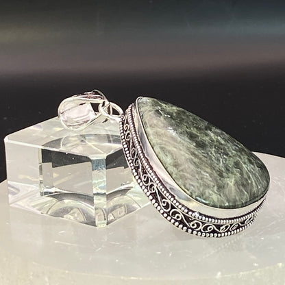 .925 Sterling Silver Seraphinite Teardrop Pendant