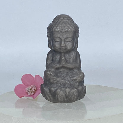 Silver Sheen Obsidian Buddha - Small