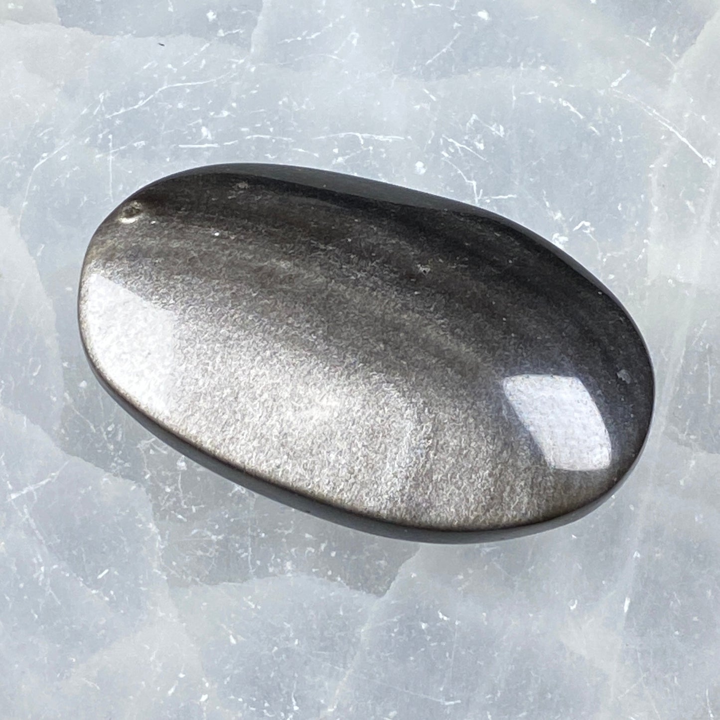 Silver Sheen Obsidian Pillow Palm Stone #1