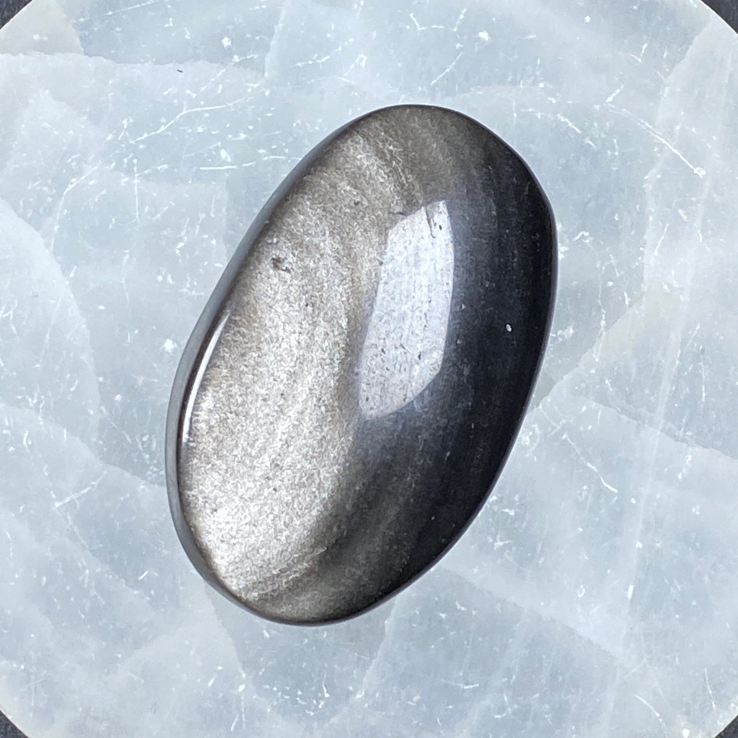 Silver Sheen Obsidian Pillow Palm Stone #1