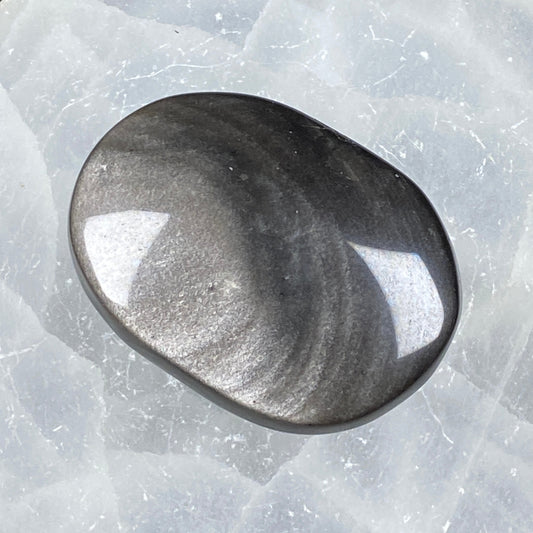 Silver Sheen Obsidian Pillow Palm Stone #2