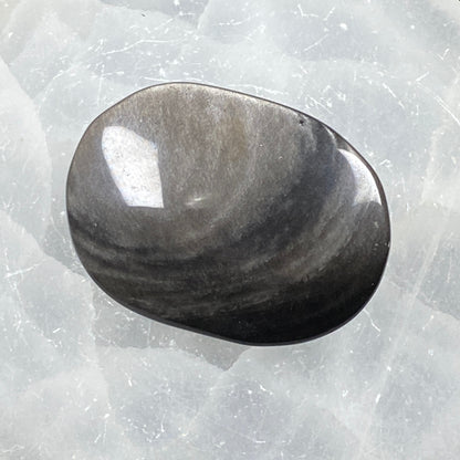 Silver Sheen Obsidian Pillow Palm Stone #2