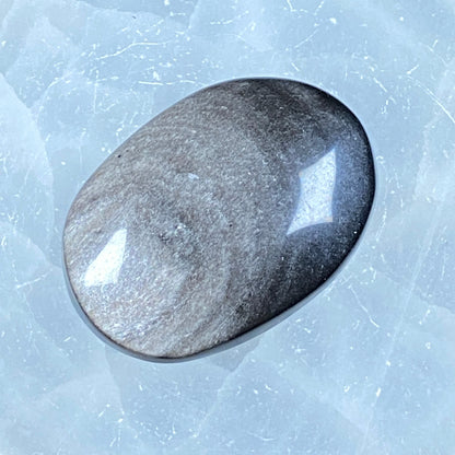 Silver Sheen Obsidian Pillow Palm Stone #3