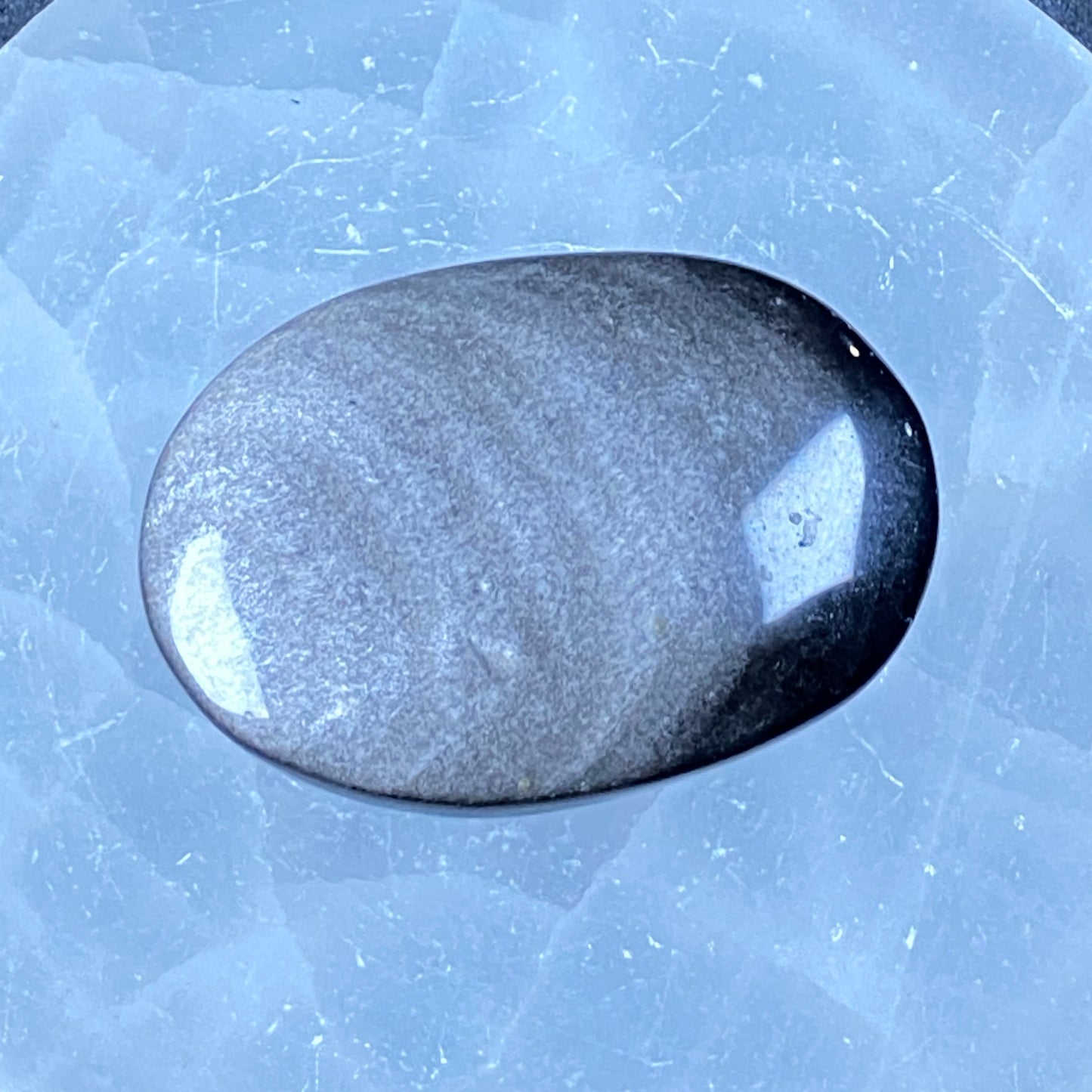 Silver Sheen Obsidian Pillow Palm Stone #3