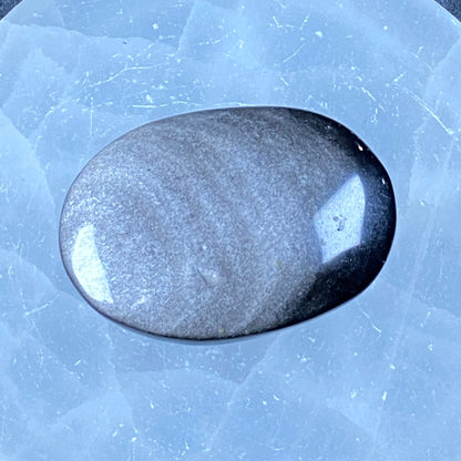 Silver Sheen Obsidian Pillow Palm Stone #3