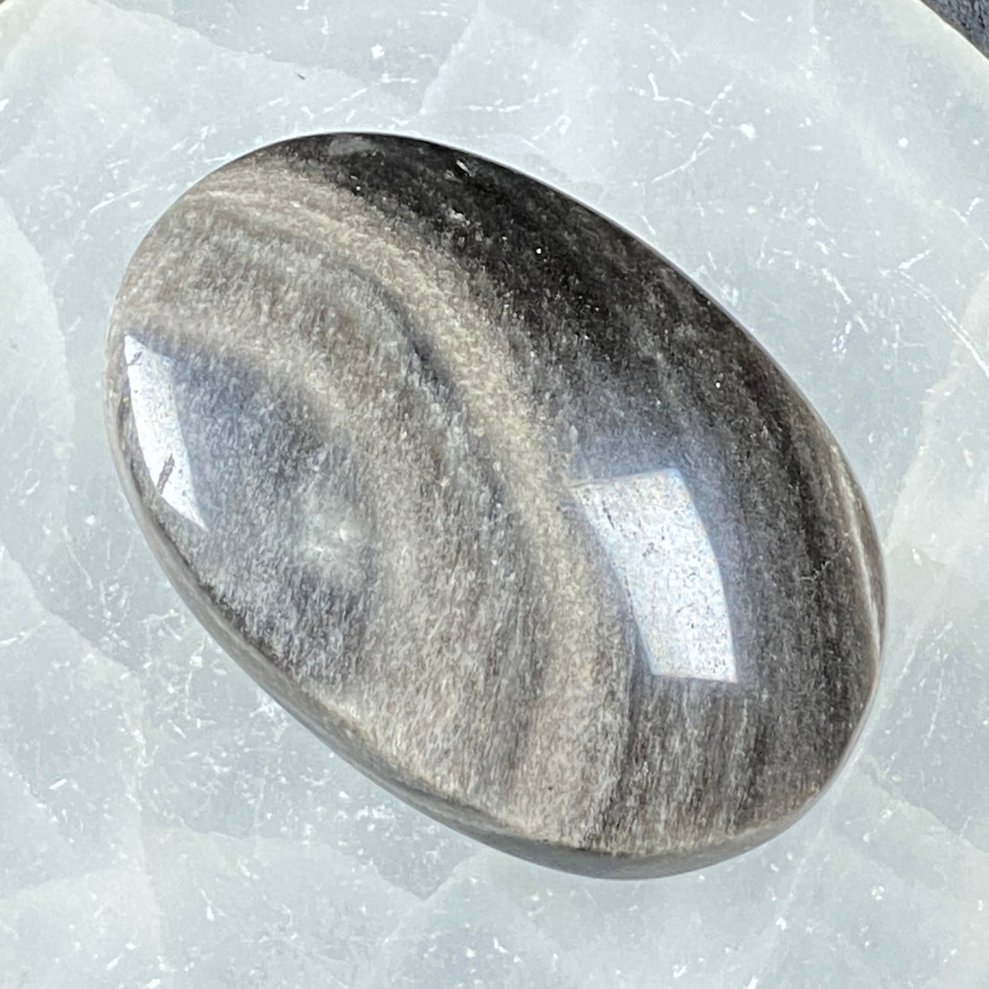 Silver Sheen Obsidian Pillow Palm Stone #4