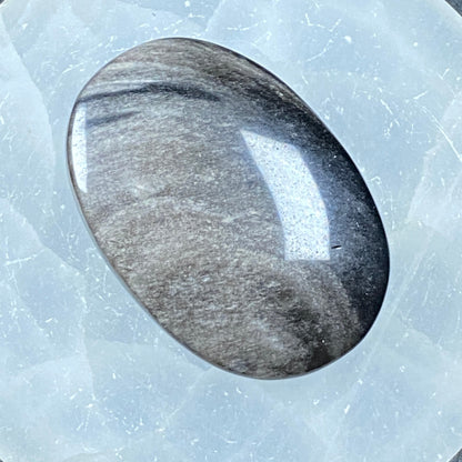 Silver Sheen Obsidian Pillow Palm Stone #4