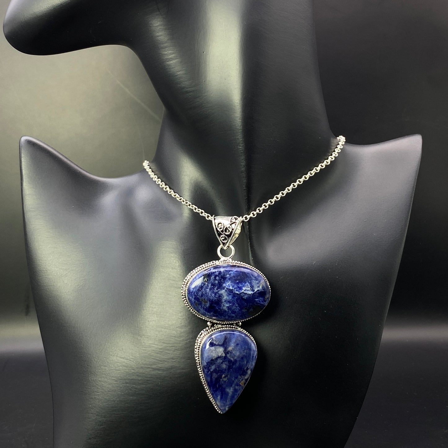 .925 Sterling Silver Sodalite Pendant - HUGE!