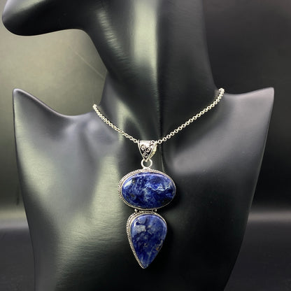 .925 Sterling Silver Sodalite Pendant - HUGE!